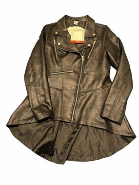 Umbrella Academy Black Faux-Leather High-Low Moto Jacket, NWT,SZ Large